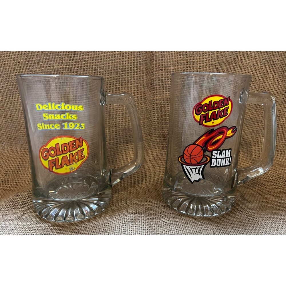 Golden Flake Vintage   Glass Tumbler Mugs Bundle of 2 20 fl oz Slam Dunk